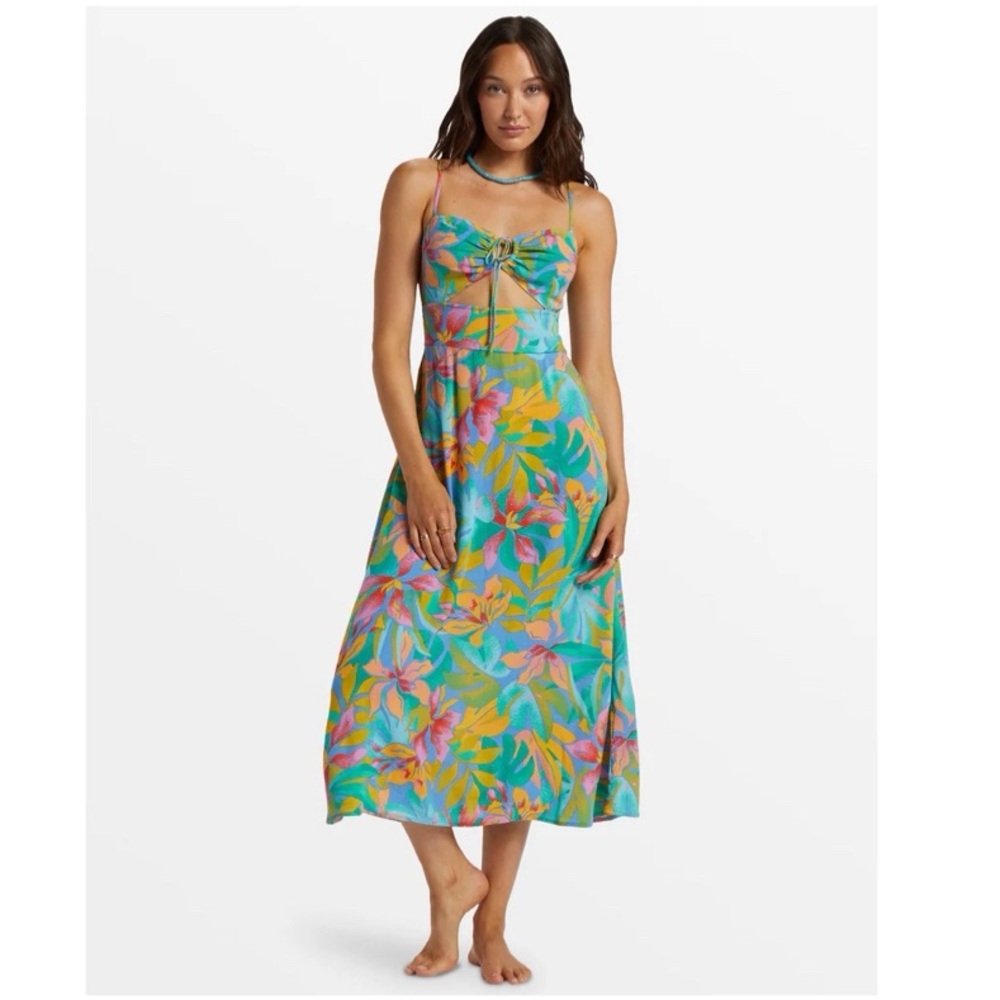 Billabong Red Hot Cut-Out Midi Dress (Tropical) (Size is M but fits like a S)